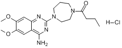 盐酸布那唑嗪;1-[4-(4-氨基-6,7-二甲氧基喹唑啉-2-基)-1,4-二氮杂环庚烷-1-基]丁-1-酮盐酸盐分子式结构图