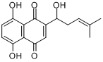 莽草素;紫草宁;右旋紫草素;5,8-二羟基-2-[(1R)-1-羟基-4-甲基戊-3-烯基]萘-1,4-二酮分子式结构图