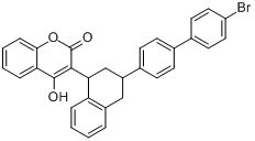 溴鼠灵;溴鼠隆;溴联苯杀鼠萘;3-[3-(4-溴联苯基-4)-1,2,3,4-四氢萘-1-基]-4-羟基香豆素分子式结构图