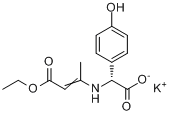 D-对羟基苯甘氨酸邓氏钾盐;(R)-((3-乙氧基-1-甲基-3-氧代丙-1-烯基)氨基)(4-羟基苯基)乙酸钾分子式结构图