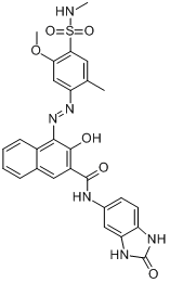 颜料红185;N-(2,3-二氢-2-氧代-5-苯并咪唑)-3-羟基-4-[[5-甲氧基-2-甲基-4-[(甲氨基)磺酰]苯基]重氮]萘-2-?分子式结构图