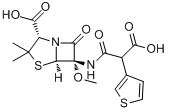 替莫西林;(2S,5R,6S)-6-[(3-羟基-3-氧代-2-噻吩-3-基丙酰)氨基]-6-甲氧基-3,3-二甲基-7-氧代-4-硫杂-1-氮杂分子式结构图