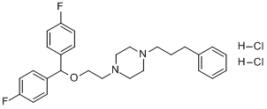 伐诺司林二盐酸盐;1-(2-[双(4-氟苯基)甲氧基]乙基)-4-(3-苯基丙基)哌嗪二盐酸盐分子式结构图