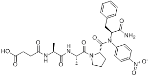 组织蛋白酶G基质I;N-琥珀酰-丙酰氨-丙酰氨-脯酰氨-苯丙氨酸对硝基酰苯胺分子式结构图