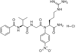 N-苯甲酰-L-缬氨酰甘氨酰-L-精氨酸对硝基苯胺盐酸盐;N-苯甲酰-L-缬氨酰甘氨酰-L-精氨酸对硝基苯胺盐酸盐;分子式结构图