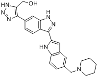 (5-(3-(5-(哌啶-1-基甲基)-1H-吲哚-2-基)-1H-吲唑-6-基)-1H-1,2,3-三唑-4-基)甲醇分子式结构图