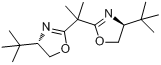 (S,S)-(-)-2,2'-异丙叉双(4-叔丁基-2-噁唑啉);2,2'-亚异丙酯二[(4S)-4-叔丁基-2-恶唑]分子式结构图