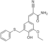 α-氰基-(3-乙氧基-4-羟基-5-苯基硫代甲基)肉桂酰胺分子式结构图