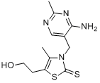 硫代硫胺素; 3-(4-氨基-2-甲基嘧啶-5-甲基)-5-(2-羟基乙基)-4-甲基噻唑-2(3H)-硫酮分子式结构图