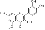 杜鹃黄素; 2-(3,4-二羟基苯基)-3,7-二羟基-5-甲氧基苯并吡喃-4-酮分子式结构图