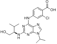 (2R)-2-[[6-[(3-氯-4-羧基苯基)氨基]-9-(1-甲基乙基)-9H-嘌呤-2-基]氨基]-3-甲基-1-丁醇分子式结构图