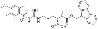 N-[(9H-芴-9-基甲氧基)羰基]-N-甲基-N'-[(4-甲氧基-2,3,6-三甲苯基)磺酰基]-L-精氨酸分子式结构图