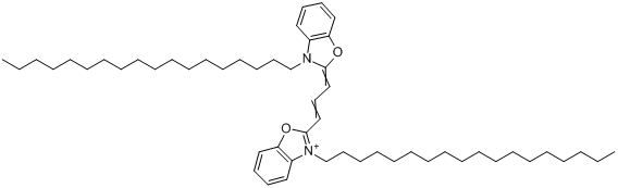 3-十八烷基-2-[3-(3-十八烷基-2(3H)-苯并恶唑-2-亚基)-1-丙烯-1-基]苯并恶唑高氯酸盐分子式结构图