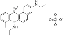 5,9-双(乙基氨基)-10-甲基苯并[A]吩恶嗪-7-高氯酸盐分子式结构图