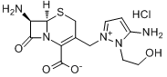 7Β-氨基-3-[3-氨基-2-(2-羟乙基)-1-吡唑鎓]甲基-3-头孢烯-4-羧酸-盐酸盐分子式结构图