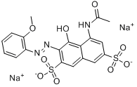 5-(乙酰氨基)-4-羟基-3-[(2-甲氧基苯基)偶氮]-2,7-萘二磺酸二钠盐分子式结构图