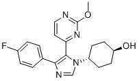 反式-1-(4-羟基环己基)-4-(4-氟苯基)-5-(2-甲氧基嘧啶-4-基)咪唑;反式-1-(4-羟基环己基)-4-(4-氟苯基)-5-(2分子式结构图