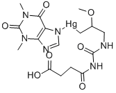 3-[3-(3-Carboxypropionyl)ureido]-2-methoxypropyl(1,2,3,6-tetrahydro-1,3-dimethyl-2,6-dioxo-7H-purin-7-yl)mercury(II)分子式结构图