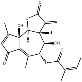 (Z)-2-Methyl-2-butenoic acid (3aR)-2,3,3a,4,5,7,9a,9bα-octahydro-4β,9aβ-dihydroxy-6,9-dimethyl-3-methylene-2,7-dioxoazuleno[4,5-b]furan-5α-yl ester分子式结构图