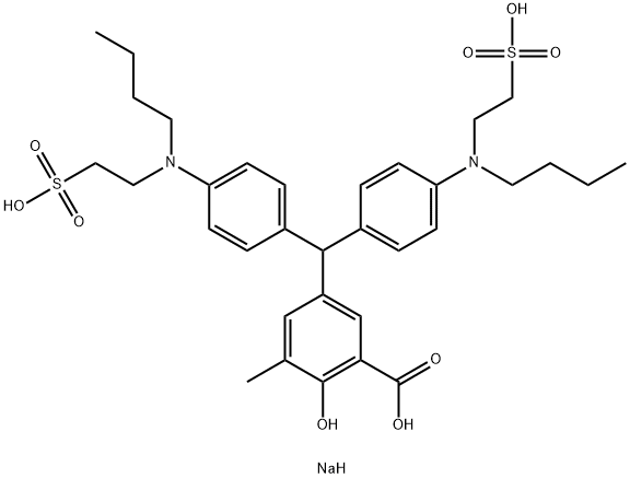 2-Hydroxy-5-[bis[4-[N-butyl-N-(2-sodiosulfoethyl)amino]phenyl]methyl]-3-methylbenzoic acid分子式结构图