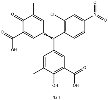 5-[(2-Chloro-4-nitrophenyl)[3-methyl-4-oxo-5-(sodiooxycarbonyl)-2,5-cyclohexadien-1-ylidene]methyl]-2-hydroxy-3-methylbenzoic acid sodium salt分子式结构图