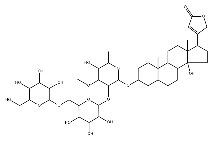 3β-[[2-O-(6-O-β-D-Glucopyranosyl-β-D-glucopyranosyl)-6-deoxy-3-O-methyl-α-L-glucopyranosyl]oxy]-14-hydroxy-5β,14β-card-20(22)-enolide分子式结构图