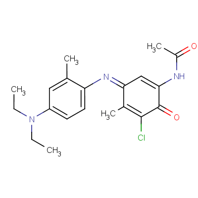 N-[5-氯-3-[4-(二乙基氨基)-2-甲基苯基亚氨基]-4-甲基-6-氧代-1,4-环己二烯基]乙酰胺分子式结构图