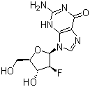 9-(2-脱氧-2-氟阿拉伯呋喃基)鸟嘌呤分子式结构图