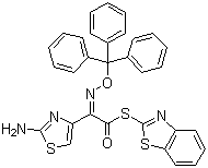 (Z)-2-(2-氨基噻唑-4-基)-2-三苯甲氧亚氨基乙酸(2-巯基苯并噻唑)酯分子式结构图