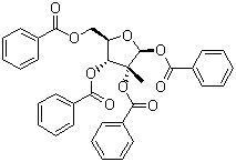 1,2,3,5-四苯甲酰氧基-2-C-甲基-beta-D-呋喃核糖分子式结构图