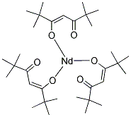 三(2,2,6,6-四甲基-3,5-庚二酮酸)钕(III)分子式结构图