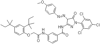 3-[[2-[2,4-双(叔戊基)苯氧基]乙酰基]氨基]-N-(4,5-二氢-4-[(4-甲氧苯基)偶氮-5-氧代-1-(2,4,6-三氯苯基)-1H-吡唑-3-基]苯甲酰胺分子式结构图