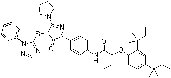 2-[2,4-双(1,1-二甲基丙基)苯氧基]-N-[4-[4,5-二氢-5-氧代-4-[(1-苯基-1H-四唑-5-基)硫]-3-吡咯烷基]-1H-吡咯-1-基]苯基丁酰胺分子式结构图