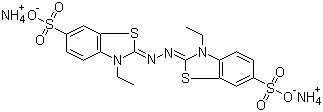 2,2'-联氮双(3-乙基苯并噻唑啉-6-磺酸)二铵盐分子式结构图