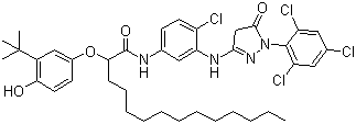 N-[4-氯-3-[[4,5-二氢-5-氧代-1-(2,4,6-三氯苯基-1H-吡唑-3-基)氨基]苯基]-2-[3-叔丁基-4-羟基苯氧基]十四烷酰胺分子式结构图