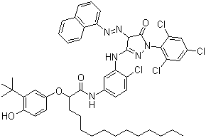 N-[4-氯-3-[[4,5-二氢-4-(1-萘偶氮)-5-氧代-1-(2,4,6-三氯苯基-1H-吡唑-3-基)氨基]苯基]-2-[3-叔丁基-4-羟基苯氧基]十四烷酰胺分子式结构图