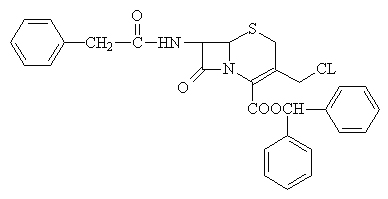 7-苯乙酰氨基-3-氯甲基-4-头孢烷酸二苯甲基酯分子式结构图