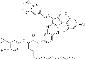 N-[4-氯-3-[[4-((3,4-二甲氧基苯基)偶氮)-4,5-二氢-5-氧代-1-(2,4,6-三氯苯基-1H-吡唑-3-基)氨基]苯基]-2-[3-叔丁基-4-羟基苯氧基]十四烷酰胺分子式结构图