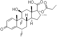 (6a,11b,16a,17a)-6,9-二氟-11-羟基-16-甲基-3-氧代-17-(丙酰氧基)雄甾-1,4-二烯-17-羧酸分子式结构图