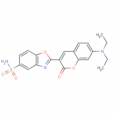 2-[7-(二乙氨基)-2-氧代-2H-1-苯并吡喃-3-基]苯并噁唑-5-磺酰胺分子式结构图