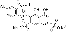 3-[(4-氯-2-膦酰苯基)偶氮]-4,5-二羟基-2,7-萘二磺酸二钠盐分子式结构图