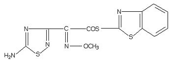 2-(5-氨基-1,2,4-噻二唑-3-基)-2(Z)-甲氧基亚胺基乙酸 S－巯基苯并噻唑酯分子式结构图