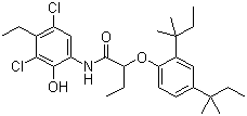 2-[2,4-双(1,1-二甲基丙基)苯氧基]-N-(3,5-二氯-4-乙基-2-羟基苯基)丁酰胺分子式结构图