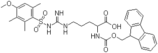 N-Fmoc-N'-(4-甲氧基-2,3,6-三甲基苯磺酰基)-L-精氨酸分子式结构图