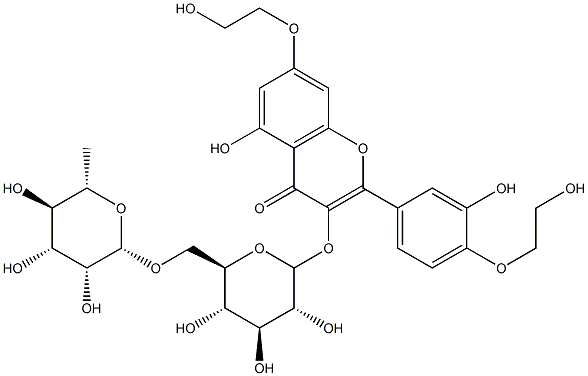 5-hydroxy-7-(2-hydroxyethoxy)-2-[3-hydroxy-4-(2-hydroxyethoxy)phenyl]-3-[(2S,3R,4S,5S,6R)-3,4,5-trihydroxy-6-[[(2R,3R,4R,5R,6S)-3,4,5-trihydroxy-6-methyloxan-2-yl]oxymethyl]oxan-2-yl]oxychromen-4-one分子式结构图