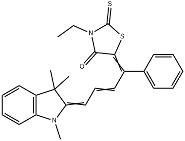 3-ETHYL-5-[(E,2E)-1-PHENYL-4-(1,3,3-TRIMETHYL-1,3-DIHYDRO-2H-INDOL-2-YLIDENE)-2-BUTENYLIDENE]-2-THIOXO-1,3-THIAZOLIDIN-4-ONE分子式结构图