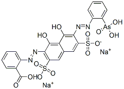 氢 2-[[7-[(2-交火苯基)偶氮]-1,8-二羟基-3,6-二磺酸二钠-2-萘基]偶氮]苯甲酸酯分子式结构图