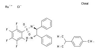 氯{[(1S,2S)-(+)-2-氨基-1,2-二苯基乙基](五氟苯磺酰)氨基}(对伞花烃)钌(II)分子式结构图