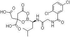 4-羧基-2-[(1R)-1-[[2-[(2,5-二氯苯甲酰基)氨基]乙酰基]氨基]-3-甲基丁基]-6-氧代-1,3,2-二氧硼杂环己-4-乙酸分子式结构图