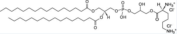 1,2-二棕榈酰基-sn-甘油-3-[磷酸-i-rac-(3-赖氨酰基(1-甘油))](氯化物盐)分子式结构图